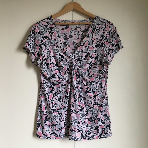 Retro Organic Print Stretchy Ruched Top - Picture 1 of 15
